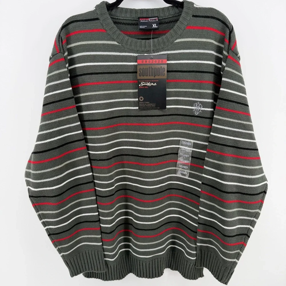 NWT Southpole XL Striped Knit Sweater Gray Red Y2K‎ Skater Streetwear Mens